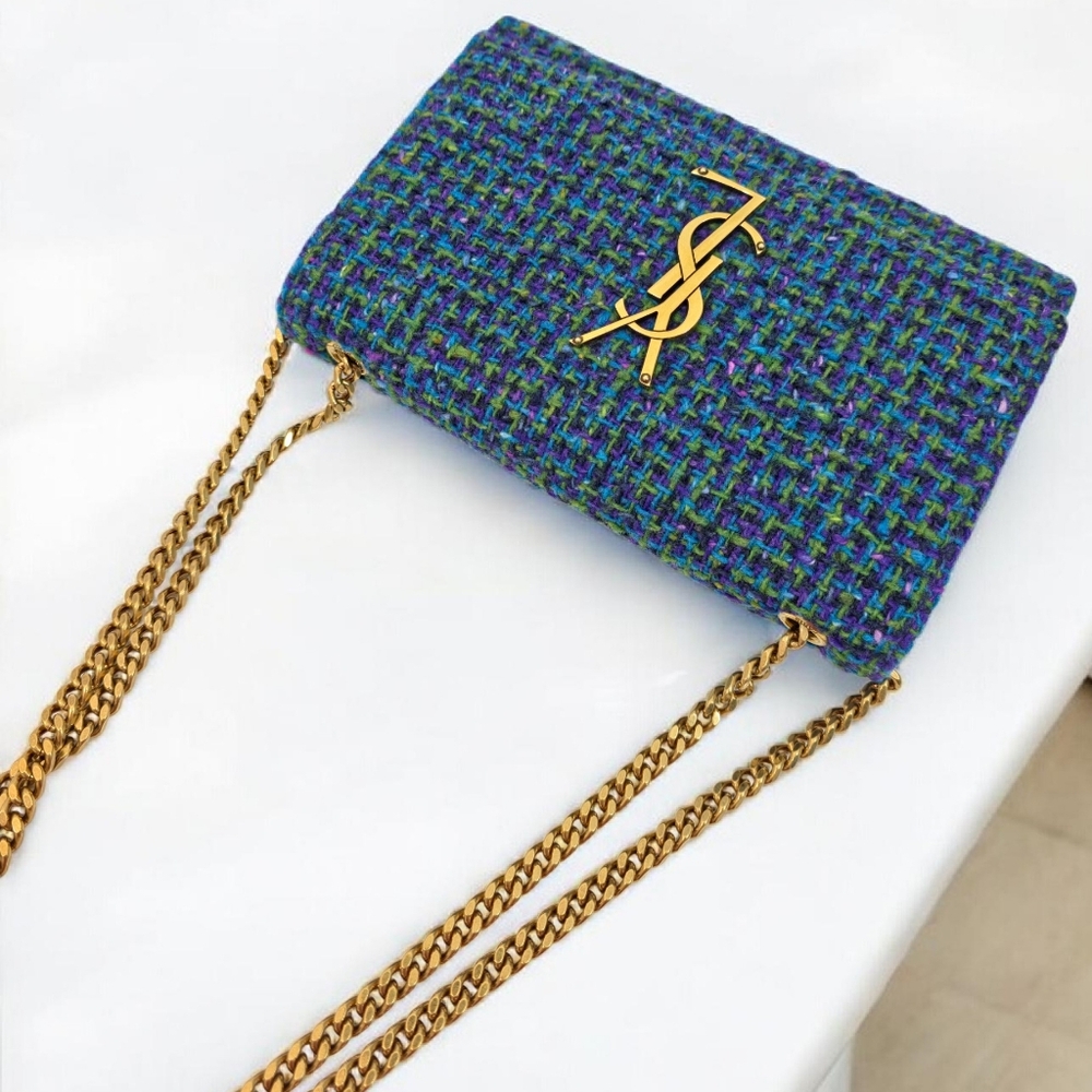 ✨️Authentic Saint Laurent Kate Small Chain Bag in Blue tweed  - Picture 4 of 16